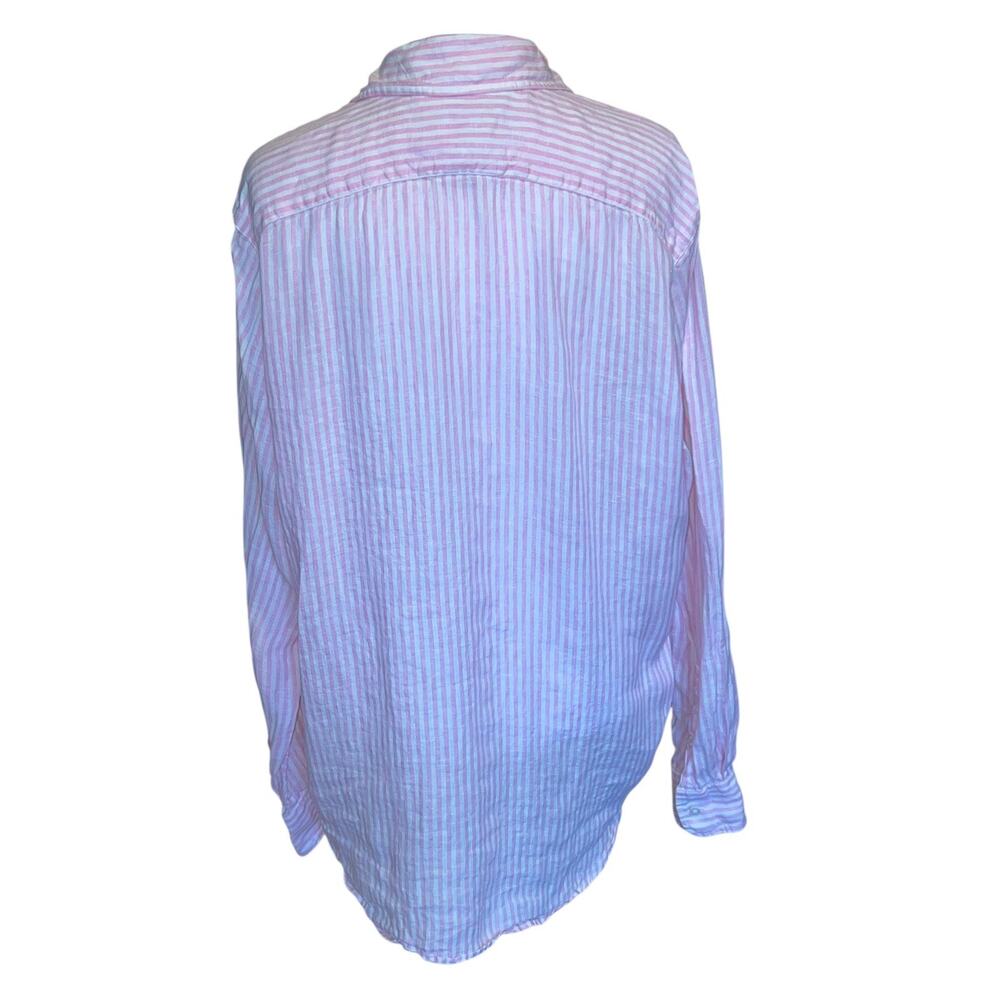 FRANK & EILEEN 100% Linen Shirt Striped Button Front Long Sleeve Pink White S - Picture 3 of 5
